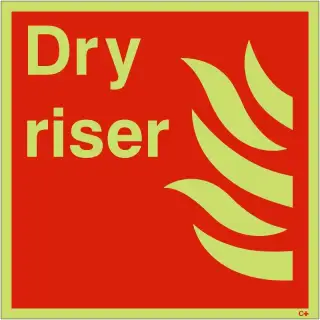 Photoluminescent (Glow in the Dark) Rigid Plastic (Class C) Dry Riser Sign - 200mm x 200mm