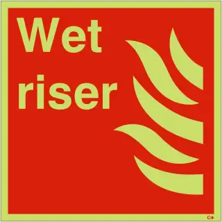 Photoluminescent (Glow in the Dark) Rigid Plastic (Class C) Wet Riser Sign - 200mm x 200mm