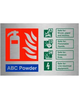 Brushed Aluminium (3mm) ABC Powder Fire Extinguisher ID Sign - 150mm x 100mm