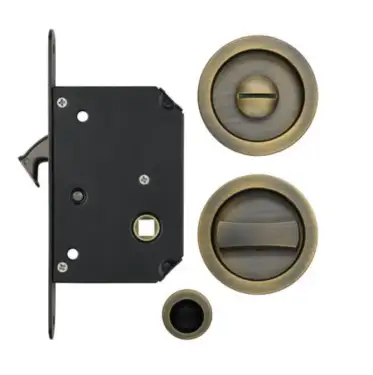 Click Here To Enlarge This Photo Of FB81AB - Zoo Hardware Fulton & Bray Sliding Door Privacy Lock Set (35-45mm Thick Doors) - Antique Brass