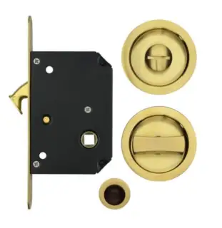 FB81PVDSB - Zoo Hardware Fulton & Bray Sliding Door Privacy Lock Set (35-45mm Thick Doors) - PVD Satin Brass