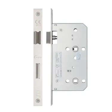 Click Here To Enlarge This Photo Of Eclipse 71413 DIN Bathroom Lock 60mm - (22mm Square Forend) - Satin Stainless Steel