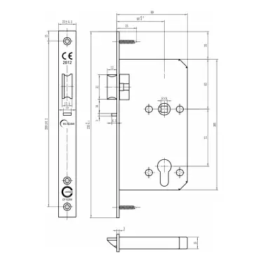 Click Here To Enlarge This Photo Of Eclipse 71414 DIN Nightlatch 60mm - (22mm Square Forend) - Satin Stainless Steel