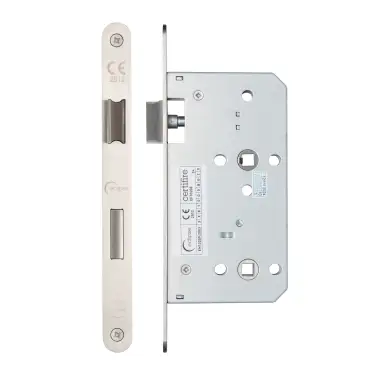 Click Here To Enlarge This Photo Of Eclipse 71423 DIN Bathroom Lock 60mm - (22mm Radius Forend) - Satin Stainless Steel