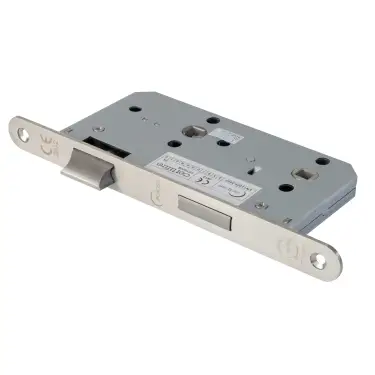 Click Here To Enlarge This Photo Of Eclipse 71423 DIN Bathroom Lock 60mm - (22mm Radius Forend) - Satin Stainless Steel