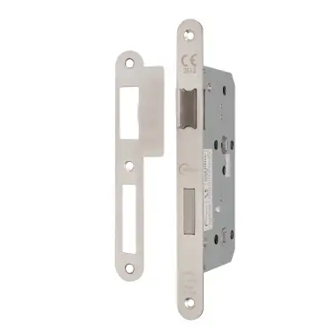 Click Here To Enlarge This Photo Of Eclipse 71423 DIN Bathroom Lock 60mm - (22mm Radius Forend) - Satin Stainless Steel