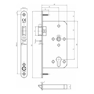 Click Here To Enlarge This Photo Of Eclipse 71424 DIN Nightlatch 60mm - (22mm Radius Forend) - Satin Stainless Steel