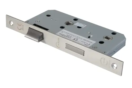 Click Here To Enlarge This Photo Of Eclipse 71433 DIN Bathroom Lock 55mm - (24mm Square Forend) - Satin Stainless Steel