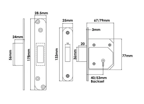 Click Here To Enlarge This Photo Of TSSRETROMDL3B - TSS Retro Fit British Standard 5 Lever Mortice Deadlock 79mm Polished Brass (Chubb 3G114E)