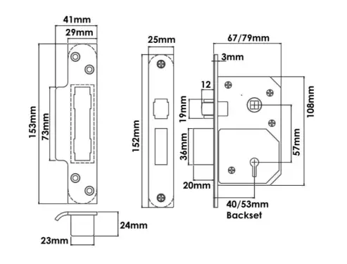 Click Here To Enlarge This Photo Of TSSRETROMSL25B - TSS Retro Fit British Standard 5 Lever Mortice Sashlock 67mm Polished Brass (Chubb 3K74E)