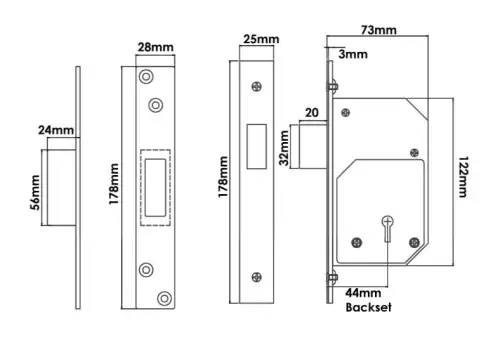 Click Here To Enlarge This Photo Of TSSRETROUPMDL3S - TSS British Standard Retro Fit 5 Lever Upright Mortice Deadlock 73mm Satin Chrome (Chubb 3G110)