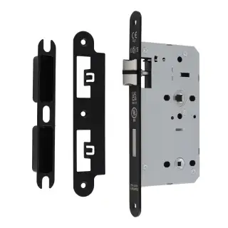 DLX7860WCMB/R - Carlisle Brass Eurospec DIN Bathroom Lock 60mm Backset (Radius Forend) - Matt Black