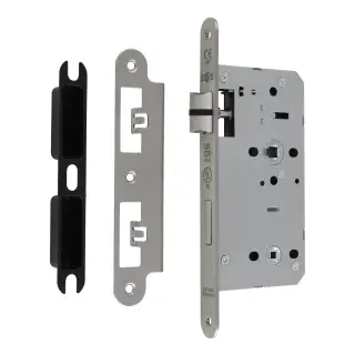 DLX7855WCSSS/R - Carlisle Brass Eurospec DIN Bathroom Lock 55mm Backset (Radius Forend) - Satin Stainless Steel