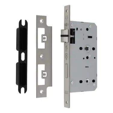 Click Here To Enlarge This Photo Of DLX7855WCSSS - Carlisle Brass Eurospec DIN Bathroom Lock 55mm Backset (Square Forend) - Satin Stainless Steel