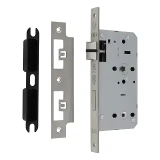 DLX7855WCSSS - Carlisle Brass Eurospec DIN Bathroom Lock 55mm Backset (Square Forend) - Satin Stainless Steel