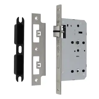 DLX7860WCSSS - Carlisle Brass Eurospec DIN Bathroom Lock 60mm Backset (Square Forend) - Satin Stainless Steel