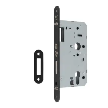 Click Here To Enlarge This Photo Of DLX0060EPMB/R - Carlisle Brass Eurospec DIN Euro Deadlock 60mm Backset (Radius Forend) - Matt Black