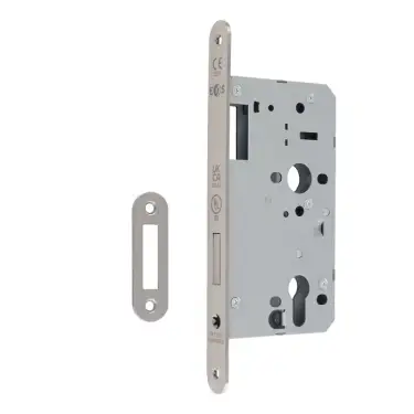 Click Here To Enlarge This Photo Of DLX0060EPSSS/R - Carlisle Brass Eurospec DIN Euro Deadlock 60mm Backset (Radius Forend) - Satin Stainless Steel