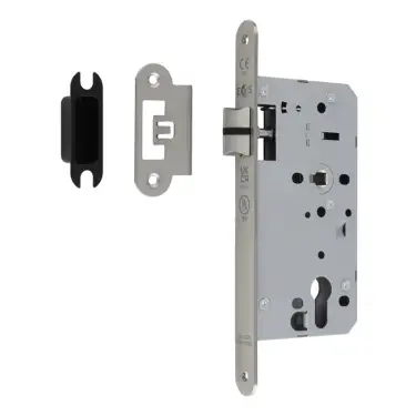 Click Here To Enlarge This Photo Of DLX0055LSSS/R - Carlisle Brass Eurospec DIN Latch 55mm Backset (Radius Forend) - Satin Stainless Steel