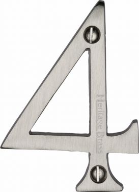 Click Here To Enlarge This Photo Of C1560 4-SN Heritage Brass Numeral 4 Face Fix 76mm (3") Satin Nickel Finish