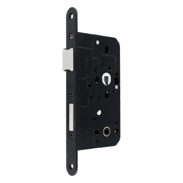 Click Here To Enlarge This Photo Of AR913-R-60-BLK Hoppe Arrone DIN Mortice Bathroom Lock Radius Forend (60mm Backset) - Matt Black (50015455)