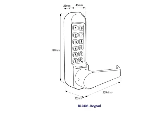 Click Here To Enlarge This Photo Of BORG Locks BL5408 SC Medium/Heavy Duty Digital Lock (Flat Bar) with Free Passage Mode (Front Plate only for use with Panic Hardware) - Satin Chrome