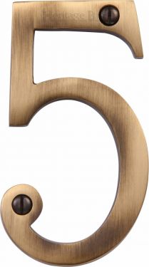 Click Here To Enlarge This Photo Of C1560 5-AT Heritage Brass Numeral 5 Face Fix 76mm (3") Antique Brass Finish
