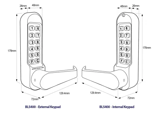 Click Here To Enlarge This Photo Of BORG Locks BL5453 SC Medium/Heavy Duty Back to Back Digital Lock (Flat Bar) with Free Passage Mode (60x72mm Euro Profile Lockcase) - Satin Chrome