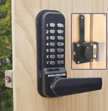 Click Here To Enlarge This Photo Of BORG Locks BL4409 MG Pro Medium/Heavy Duty Free Turning Digital Lock with Holdback (Rim Fixed Slam Latch) - Marine Grade Black