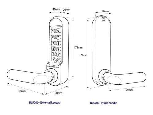 Click Here To Enlarge This Photo Of BORG Locks BL5201 MG Pro Medium/Heavy Duty Digital Lock (Round Bar) with Free Passage Mode (60mm Latch) - Marine Grade Black