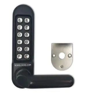 BORG Locks BL5208 MG Pro Medium/Heavy Duty Digital Lock (Round Bar) with Free Passage Mode (Front Plate only for use with Panic Hardware) - Marine Grade Black