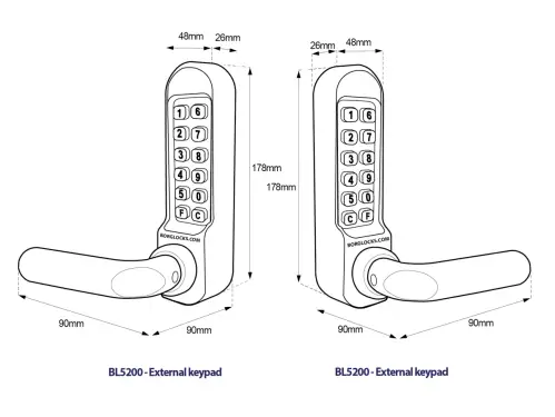 Click Here To Enlarge This Photo Of BORG Locks BL5251 MG Pro Medium/Heavy Duty Back to Back Digital Lock (Round Bar) with Free Passage Mode (60mm Latch) - Marine Grade Black