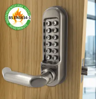 BORG Locks BL5001 FT SS FIRE RATED Medium/Heavy Duty Digital Lock (Round Bar) with Free Passage Mode (60mm Latch) - Stainless Steel