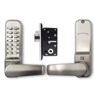BORG Locks BL2402 ECP SS Medium Duty Digital Lock with Holdback Function & Easicode Pro Coding Chamber (28mm Latch for Aluminium/Narrow Stile Doors) - Stainless Steel