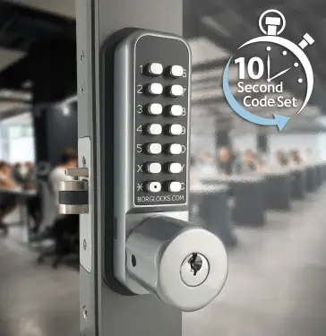 Click Here To Enlarge This Photo Of BORG Locks BL2702 ECP SC Medium Duty Digital Lock with Holdback Function, Key Override & Easicode Pro Coding Chamber (28mm Latch for Aluminium/Narrow Stile Doors) - Satin Chrome