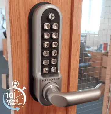 Click Here To Enlarge This Photo Of BORG Locks BL5008 ECP SC Medium/Heavy Duty Digital Lock (Round Bar) with Free Passage Mode & Easicode Pro Coding Chamber (Front Plate only for use with Panic Hardware) - Satin Chrome