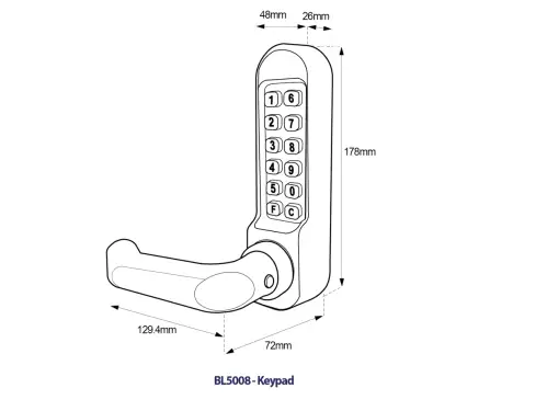 Click Here To Enlarge This Photo Of BORG Locks BL5008 ECP SS Medium/Heavy Duty Digital Lock (Round Bar) with Free Passage Mode & Easicode Pro Coding Chamber (Front Plate only for use with Panic Hardware) - Stainless Steel