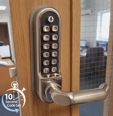 Click Here To Enlarge This Photo Of BORG Locks BL5051 ECP SC Medium/Heavy Duty Back to Back Digital Lock (Round Bar) with Free Passage Mode & Easicode Pro Coding Chamber (60mm Latch) - Satin Chrome