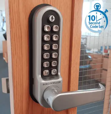 Click Here To Enlarge This Photo Of BORG Locks BL5408 ECP SC Medium/Heavy Duty Digital Lock (Flat Bar) with Free Passage Mode & Easicode Pro Coding Chamber (Front Plate only for use with Panic Hardware) - Satin Chrome