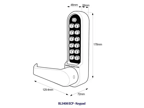 Click Here To Enlarge This Photo Of BORG Locks BL5408 ECP SC Medium/Heavy Duty Digital Lock (Flat Bar) with Free Passage Mode & Easicode Pro Coding Chamber (Front Plate only for use with Panic Hardware) - Satin Chrome