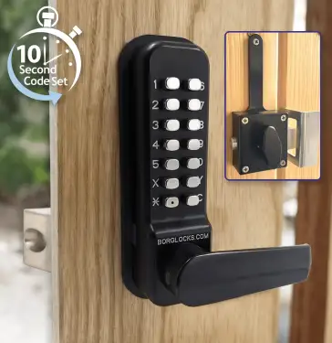 Click Here To Enlarge This Photo Of BORG Locks BL4409 ECP MG Pro Medium/Heavy Duty Free Turning Digital Lock with Holdback & Easicode Pro Coding Chamber (Rim Fixed Slam Latch) - Marine Grade Black