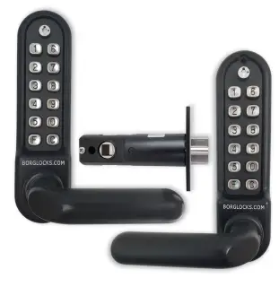 BORG Locks BL5251 ECP MG Pro Medium/Heavy Duty Back to Back Digital Lock (Round Bar) with Free Passage Mode & Easicode Pro Coding Chamber (60mm Latch) - Marine Grade Black