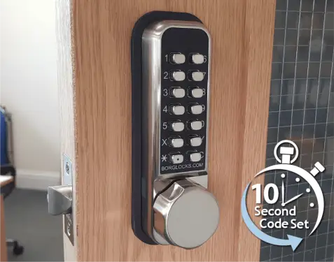 Click Here To Enlarge This Photo Of BORG Locks BL2501 ECP FT SS FIRE RATED Medium Duty 'Codestar' Digital Lock with Holdback & Easicode Pro Coding Chamber (60mm Latch) - Stainless Steel