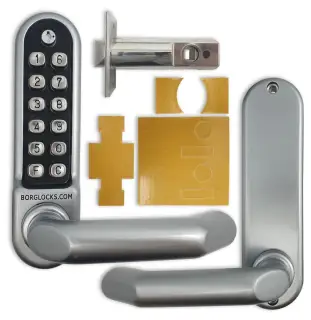 BORG Locks BL5001 ECP FT SC FIRE RATED Medium/Heavy Duty Round Bar Digital Lock with Free Passage Mode & Easicode Pro Coding Chamber (60mm Latch) - Satin Chrome