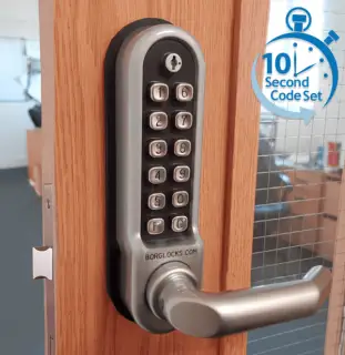 BORG Locks BL5003 ECP FT SS FIRE RATED Medium/Heavy Duty Digital Lock (Round Bar) with Free Passage Mode & Easicode Pro Coding Chamber (60x72mm Euro Profile Lockcase) - Stainless Steel