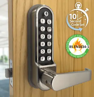 BORG Locks BL5401 ECP FT SC FIRE RATED Medium/Heavy Duty Digital Lock (Flat Bar) with Free Passage Mode & Easicode Pro Coding Chamber (60mm Latch) - Satin Chrome