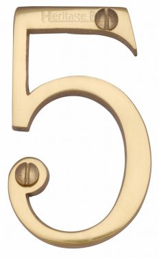 Click Here To Enlarge This Photo Of C1560 5-PB Heritage Brass Numeral 5 Face Fix 76mm (3") Polished Brass Finish
