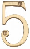 C1560 5-PB Heritage Brass Numeral 5 Face Fix 76mm (3") Polished Brass Finish