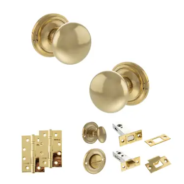 Click Here To Enlarge This Photo Of Atlantic - OE58MMKRB Old English Harrogate Door Knob Pack - Raw Brass