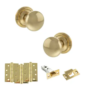Click Here To Enlarge This Photo Of Atlantic - OE58MMKRB Old English Harrogate Door Knob Pack - Raw Brass